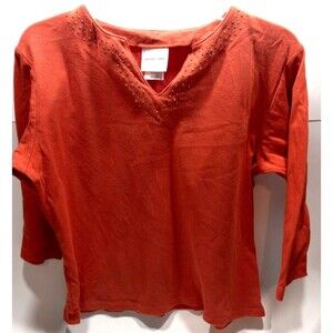 Women's Decorated Originals Metallic V Neckline Top Size Medium Burnt Orange